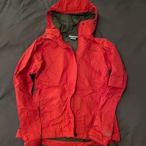 Women’s gently used red Columbia rain jacket